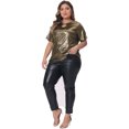 thumbnail image 3 of DARING DIVA Women's Plus Keyhole Metallic Round Neck Blouse 1X Gold, 3 of 6