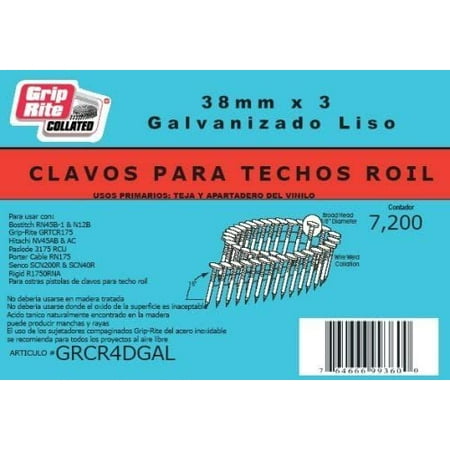 

Three Set Grip Rite GRCR4DGAL 1-1/2 by 15 Galvanized Coil Roofing Nail 7 200per Box