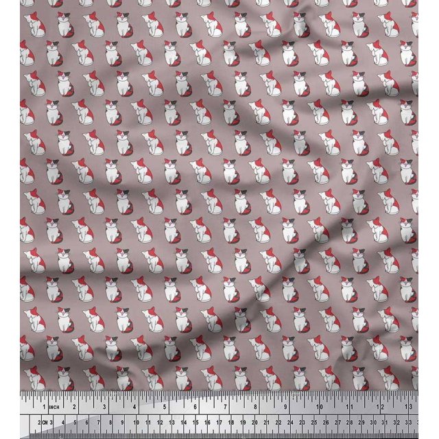 Soimoi Rayon Fabric Cat Animal Print Fabric by Yard 56 Inch Wide
