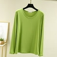thumbnail image 2 of ATOYSOY Women's Outwear Solid Color Pullover Casual Cotton Shirts Fashion Long Sleeve Tees Fall Winter Slim Basic Tops Round Neck Sweatshirts Green L, 2 of 6