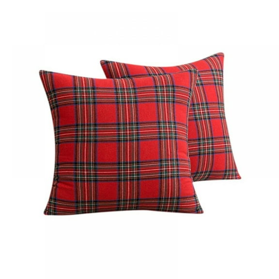 Pack Of 2 Christmas Plaid Decorative Throw Pillow Covers Scottish Tartan Cushion Covers For Farmhouse Home Holiday Decor Red, 18 X 18 Inches
