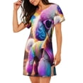 thumbnail image 2 of Hirioo Rainbow Poodle Urban Street for Women’s Nightdress Comfortable Short Sleeve Nightwear Casual Sleep Dress, 2 of 6