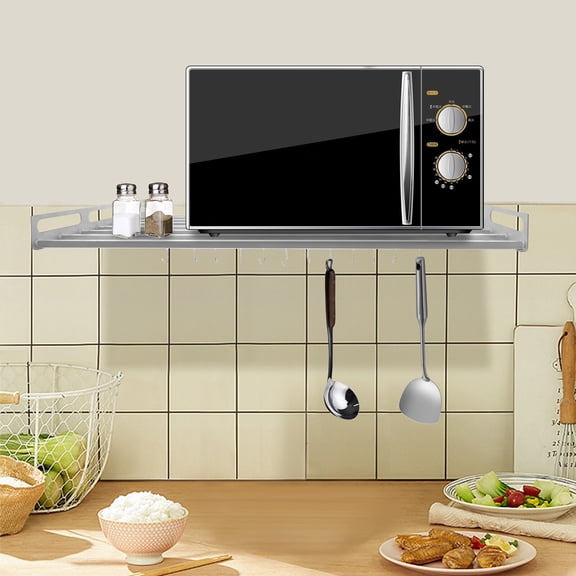 1 PCS 201 Stainless Steel Wall Shelf, Wall Mount Microwave Rack, Microwave Oven Shelf, 60*40*14cm/23.6*15.7*5.5in