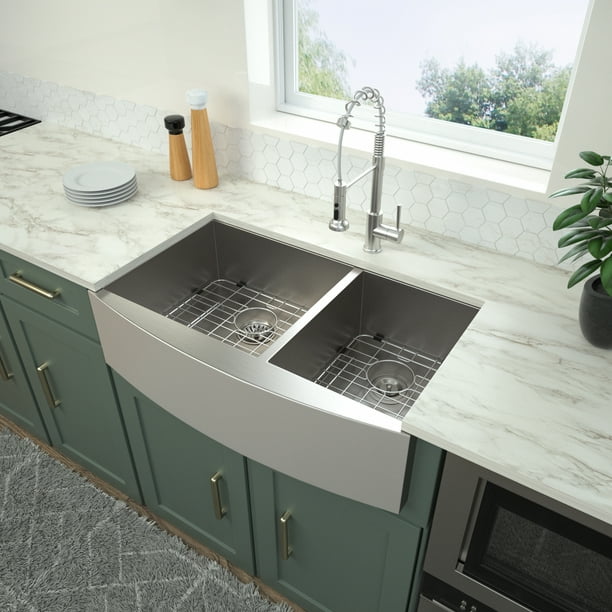 33 Stainless Double Farmhouse Sink Apon Front Kitchen Farm 18 Gauge Steel Bowl 60 40 Com 33 Stainless Double Farmhouse Sink, What Is The Most Durable Farmhouse Sink In World Of Tanks