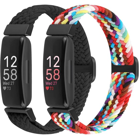 czcpp-2 Pack Elastic Braided Bands Compatible with Fitbit Inspire 3/ Inspire 2/Inspire/Inspire HR/Ace 3/Ace 2 Women Men Kids, Adjustable Stretchy Wristbands Bracelets Loop Sports Replacement Straps