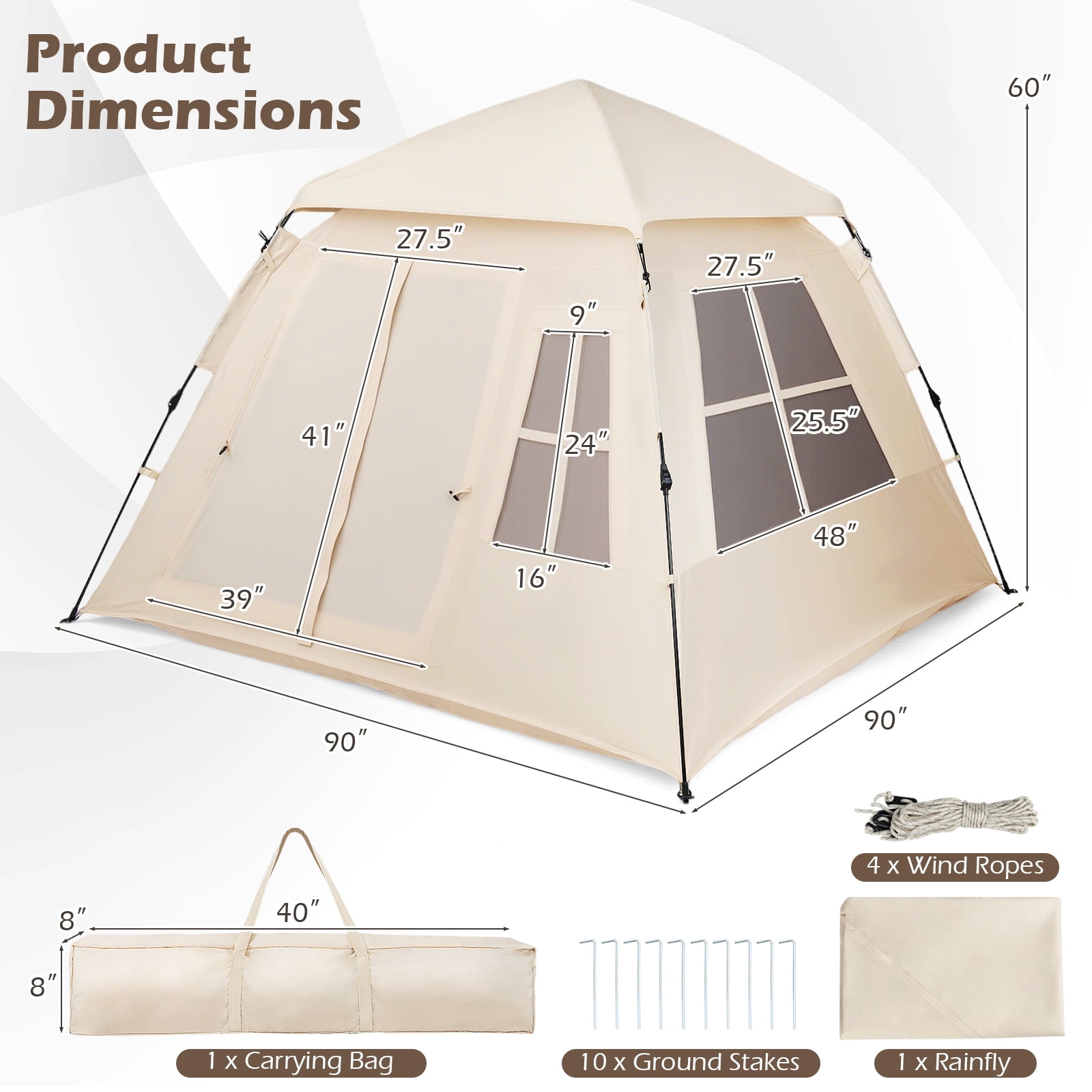 Gymax 4 Person Camping Tent w/Rainfly Mesh Windows 2 Doors & Carrying Bag for Hiking