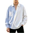 thumbnail image 2 of Men’s Loose‑Fit Asymmetrical Striped Patchwork Shirt, Oversized Color‑Block Long Sleeve Lapel Shirt Jacket, Comfort‑Focused Top For Daily Outings Dating And Light Outdoor Use, 2 of 6