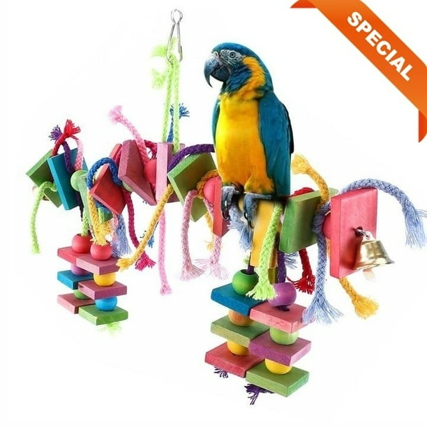 Popular AntiAnxiety Parrot Chewing Toys Cotton Rope+Wood Parrot Bite
