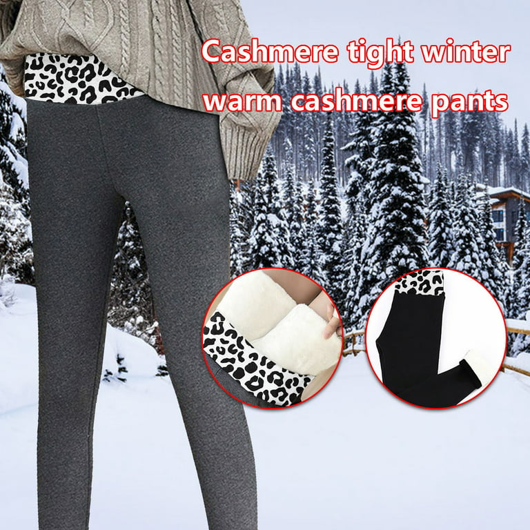 Yyeselk Winter Sherpa Fleece Lined Leggings Waist Warm Ladies Women Pants  Keep Casual Long Printed High Pants Thermal Pants Gray Medium 