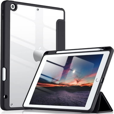 GEAK Compatible with Apple 10.2 inch iPad 9th 8th 7th Generation Case Shockproof Clear Back Cover Protective Case with Pencil Holder