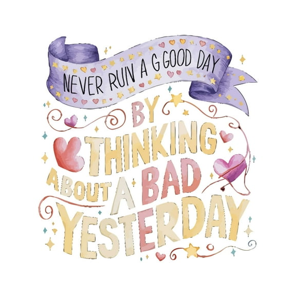 Never Run Good Day By Thinking Bad Motivated Uplifting Positive Thoughtful Quote Wall Art Sticker Designs Vinyl Stickers For Home House Walls Rooms Windows Bedroom Decoration Size (20x20 inch)