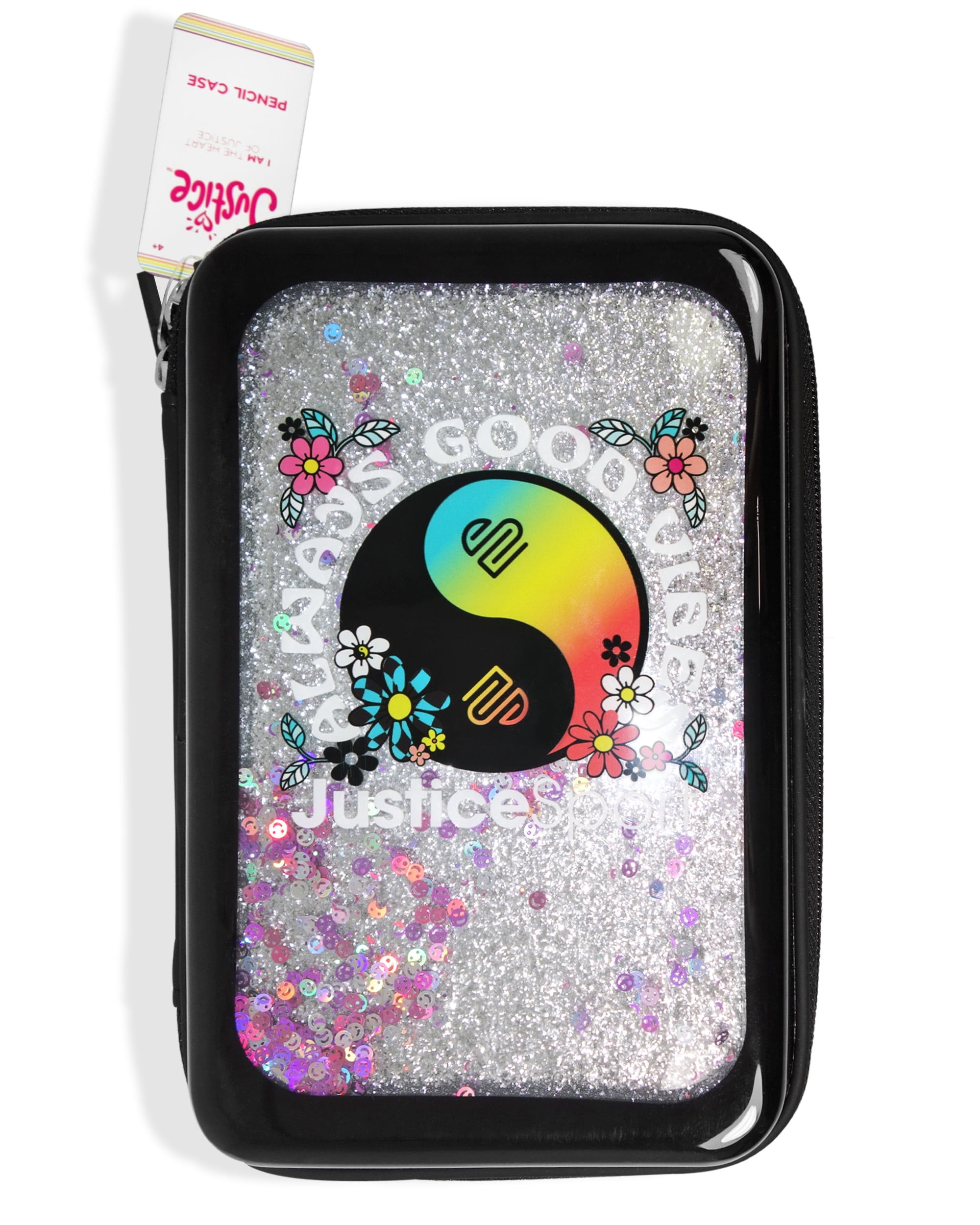 Justice Groovy Vibes Pencil Case with Glitter and Confetti Accents, Multi-Color, 5.51-inch Wide by 8.27-inch High