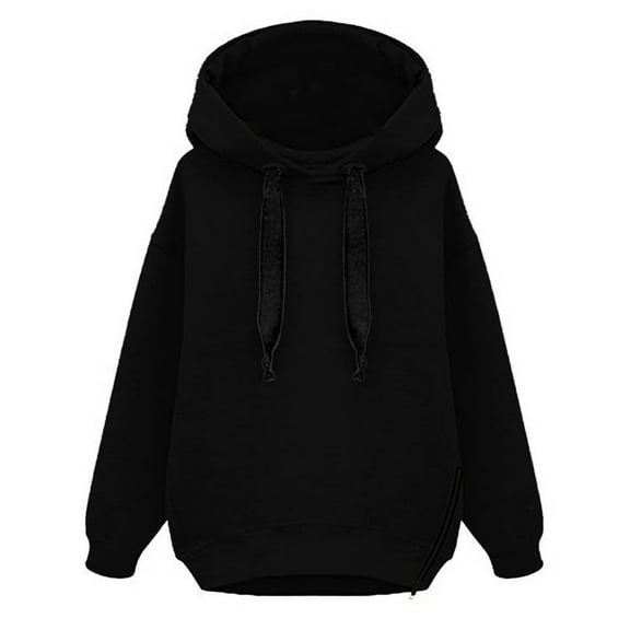 Baqcunre Women's Clothing, Women's Fleece Drawstrings Hooded Loose Long Sleeve Pullover Sweatshirt Valentines Day Gifts, 1Pc Sweater Black L