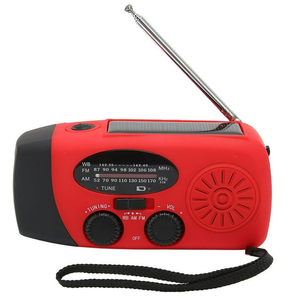 Radio meteorológica Bling Bling AM FM WB con dinamo de manivela solar de emergencia linterna LED y cargador rojo
