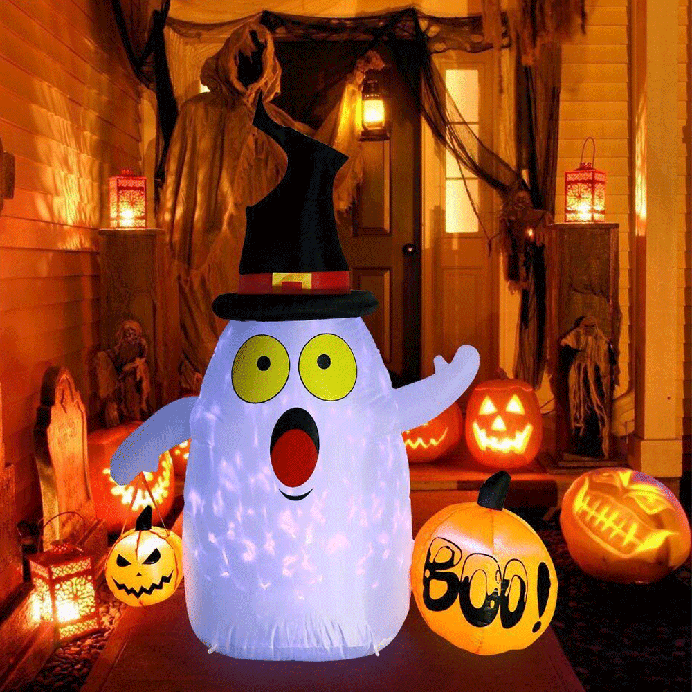 5FT Halloween Inflatables Decorations White Ghost With Handheld Cute