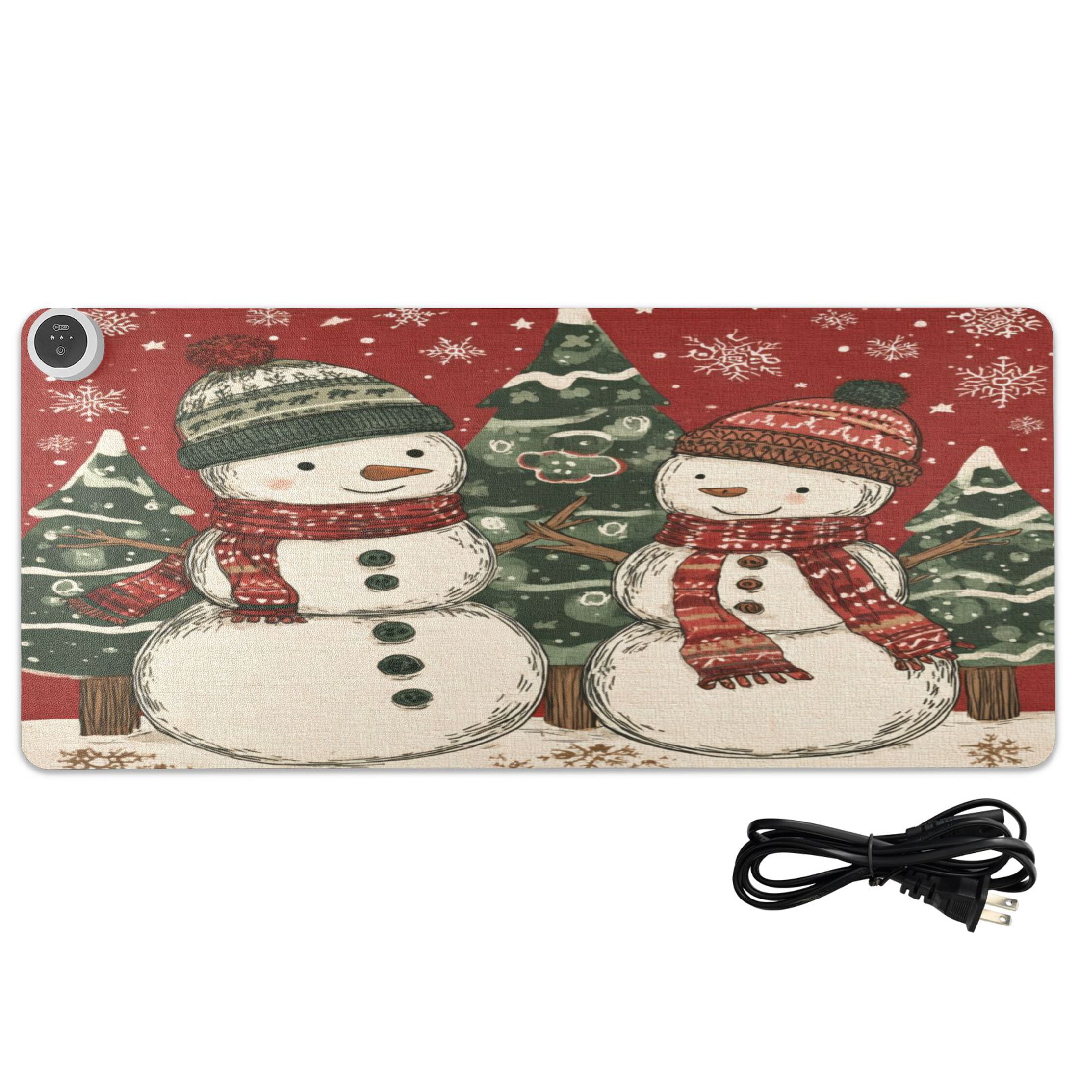 Wobogo Snowman Twins Heated Mouse Pad Extra-Large Desk Mat With 3 Heating Levels and 3-hour Auto Shut-Off Protection Ideal for Computer Keyboards Home Office Hand-warming Essential 31.5in × 13in