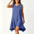 thumbnail image 5 of Josdec Women's Casual Round Neck Sleeveless Mini Dresses Button Front Irregular Hem Cotton Solid Color for Summer Daily Wear S-XXL, 5 of 8