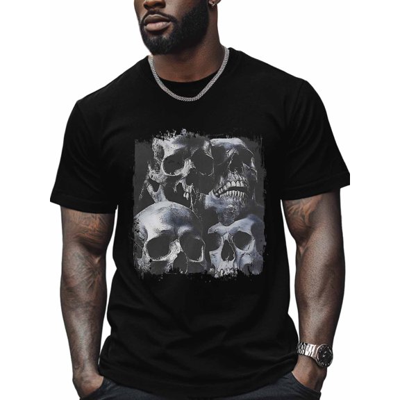 Skull Vintage Men's T Shirts T-Shirt for Men Crew Neck Tees Cotton Tops, Black, S
