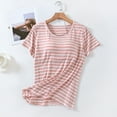 thumbnail image 3 of Ohufall Women's Modal Pj T-shirts with Built in Bra Fashion Stripe Printed Short Sleeve Round Neck Pajama Tops Summer Loose Comfy Home Sleepwear Tees for Women, 3 of 8