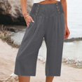 thumbnail image 2 of Outfmvch Capri Pants for Women Flowy Pants for Women Petite Cotton Linen Pants Cropped Linen Pants Women Loose Fit Wide Leg Drawstring Straight Wide Leg Gauze Pants Beach Pant Gray S-2XL, 2 of 6