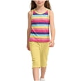 thumbnail image 2 of ITSAME Girls Outfit 2-Piece, Striped Print Tank Top and Capri Pants Cotton Summer Fashion Casual Set Yellow Size 2-3T, 2 of 6