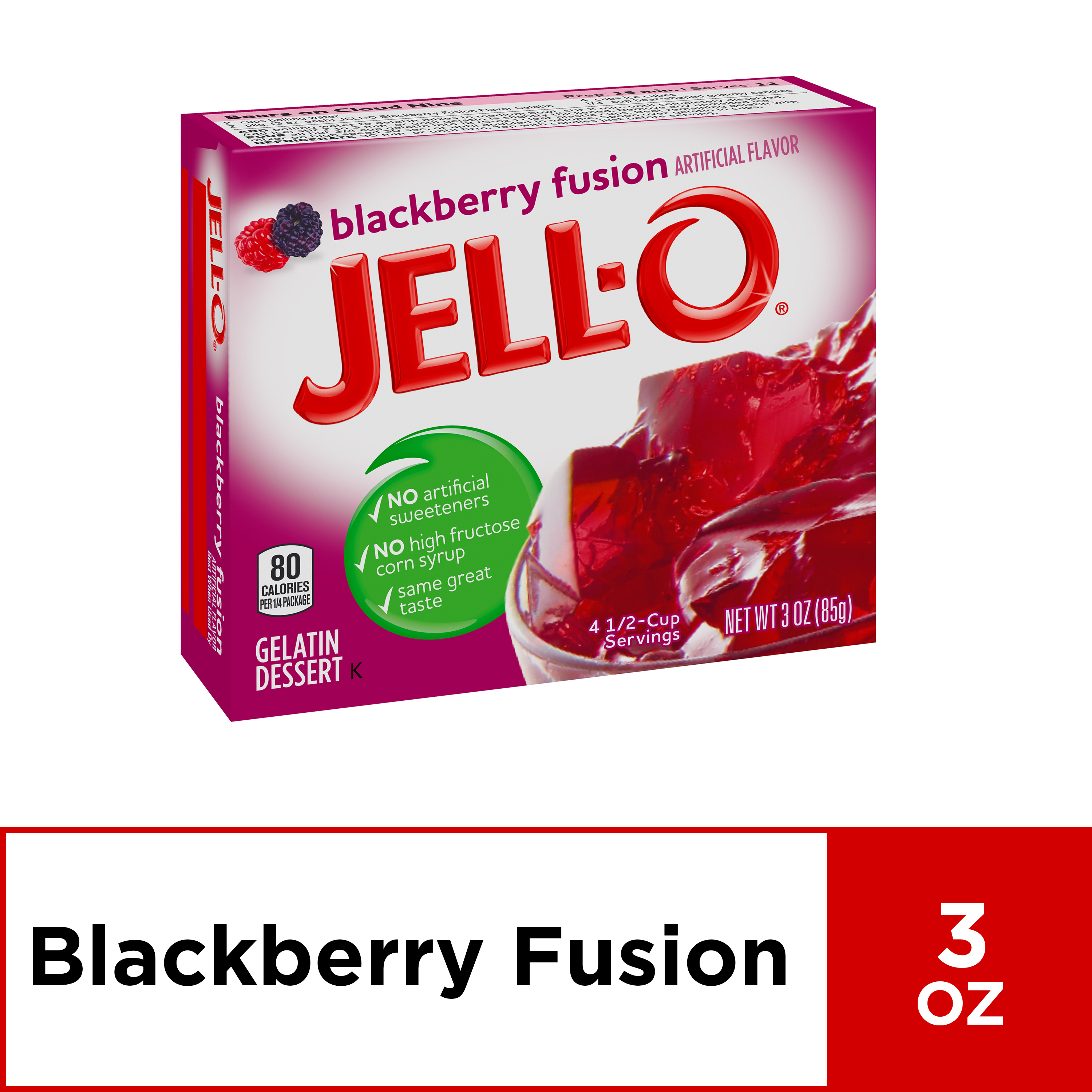 JellO Blackberry Fusion Instant Gelatin Mix, 3 oz Box