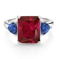 thumbnail image 2 of Gem Stone King 925 Sterling Silver Red Created Ruby and Blue Created Sapphire 3 Stone Ring for Women (6.78 Cttw, Octagon 12X10MM, Trillion 5X5MM, Gemstone July Birthstone, Size 6), 2 of 3