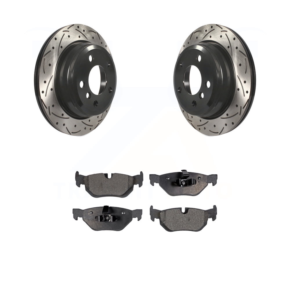 Rear Coated Drilled Slotted Disc Brake Rotors And SemiMetallic Pads Kit For 2015 BMW X1