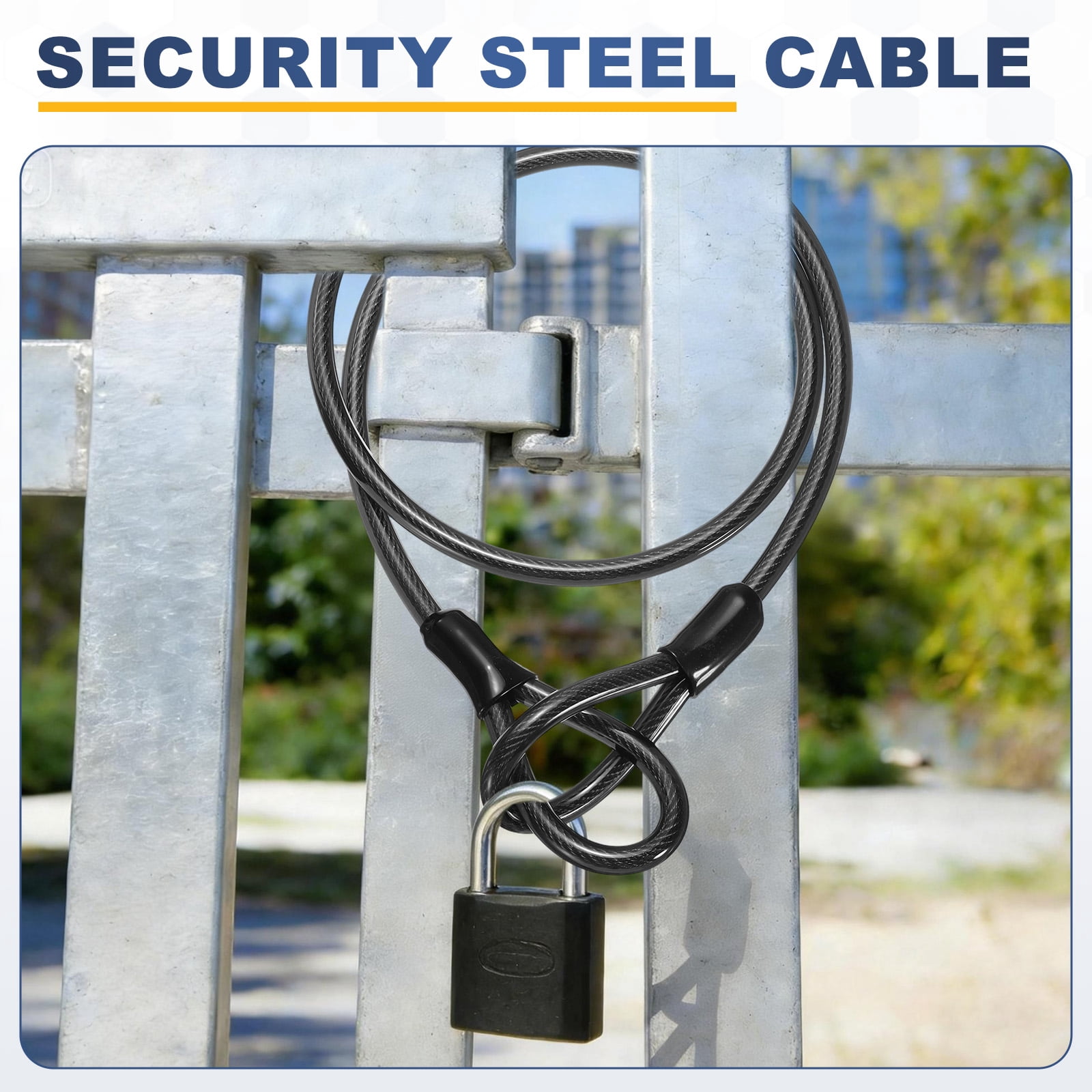 Uxcell Security Steel Cable with Loops (13/32" Dia 4.9ft, Gray)(2 Pcs) Heavy Duty Vinyl Coated Galvanized Steel Bike Lock Safety Cable Flexible Wire Rope Suit for - Outdoor/Travel