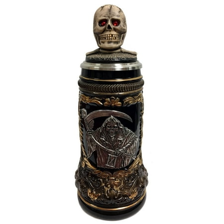 Grim Reaper with Skull Lid Gift Boxed LE Stoneware German Beer Stein .5 L