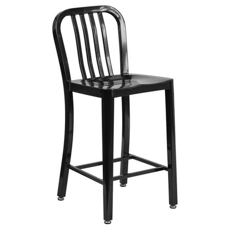 Metal Black Counter Stools - Flash Furniture 24'' High Metal Indoor-Outdoor Counter Height Stool with Vertical Slat Back, Multiple Colors