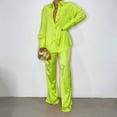 thumbnail image 2 of Green Silk Pajama Set for Women 2 Pieces Womens Valentines Pjs Set Long Sleeve Button Down Sleepwear Women Pajama Sets, 2 of 6