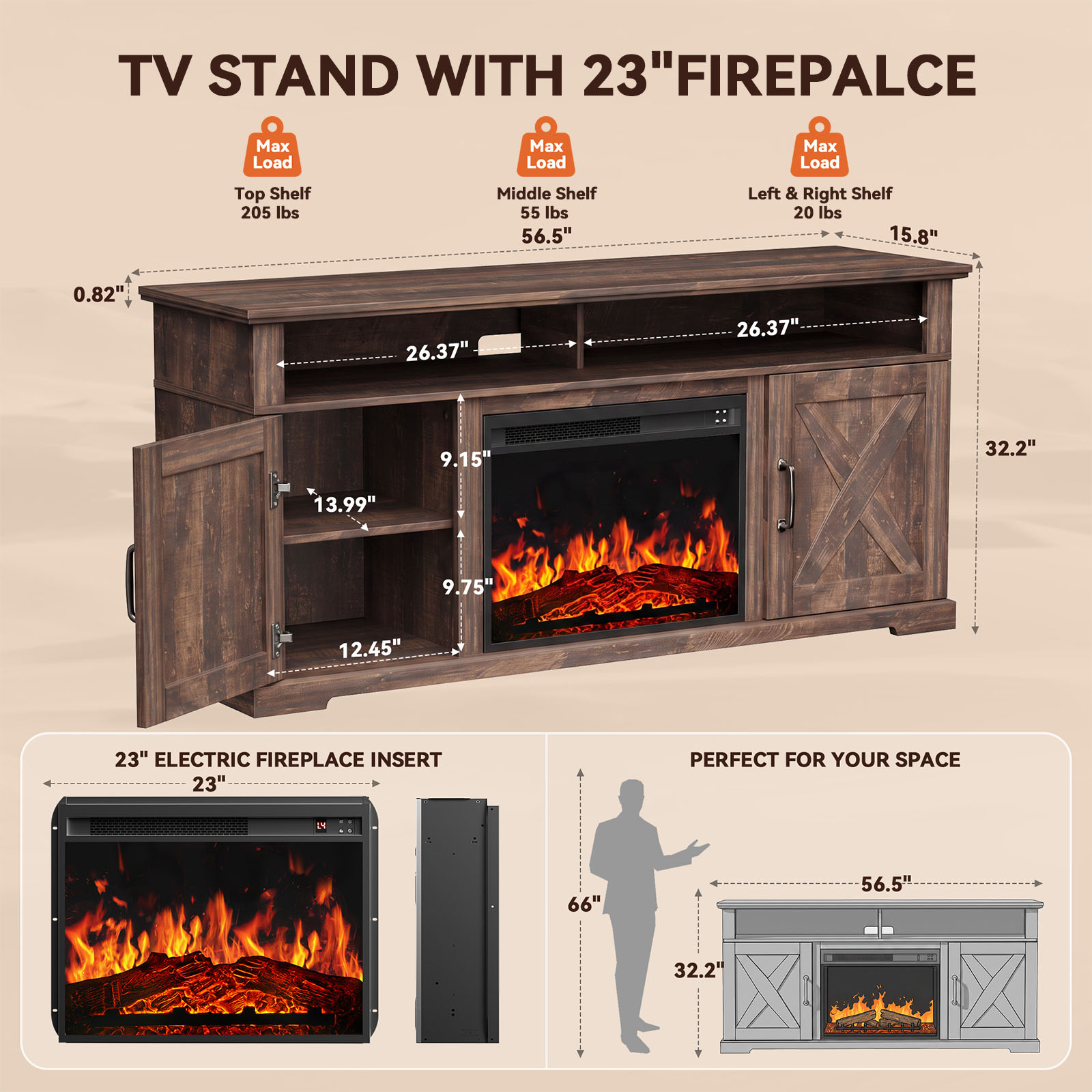 CHITOOMA Electric Fireplace TV Stand for TVs up to 75" photo 8