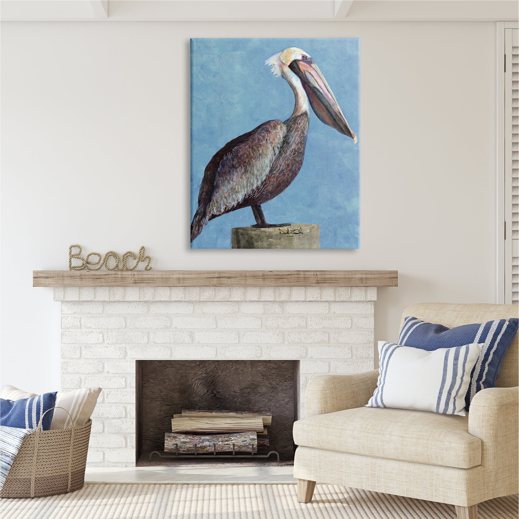 Stupell Industries Blue Pelican Portrait Animals & Insects Painting Gallery Wrapped Canvas Print Wall Art, 36 x 48
