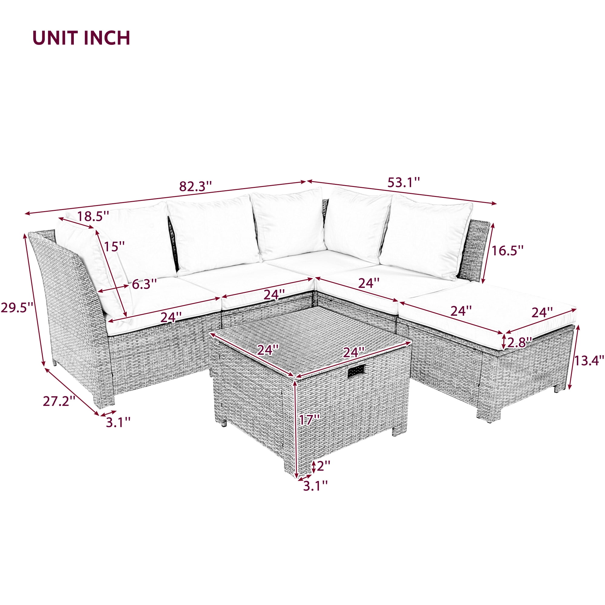 SEGMART 6 Piece Patio Furniture Set, All-Weather Outdoor Sectional Sofa Set, PE Rattan Conversation Set with Ottoman, Storage Table & Cushions, Wicker Furniture Couch Set for Patio Deck Garden