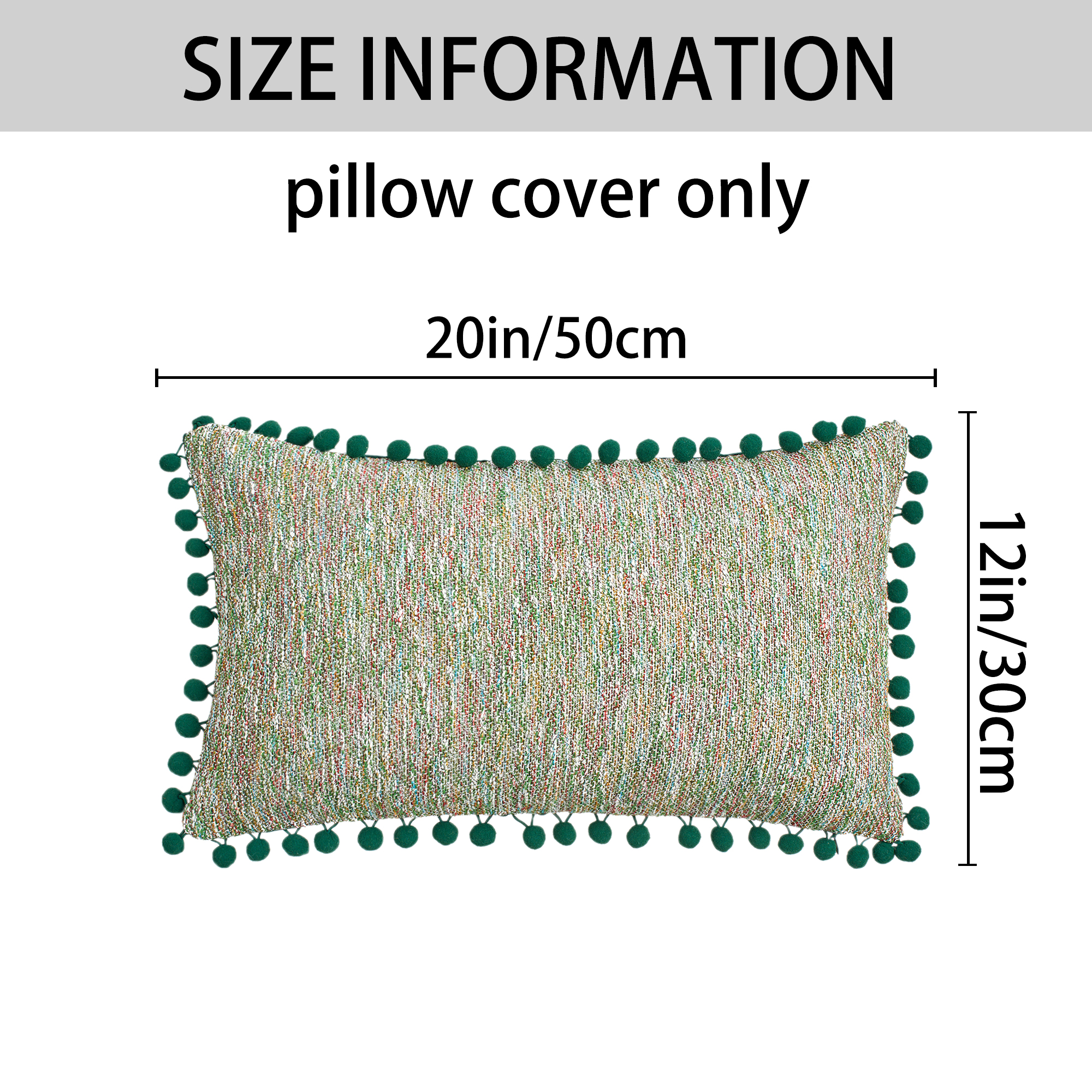 Unique Bargains Pack of 2 Chenille Throw Pillow Covers with Pom-poms 20" x 12" Green