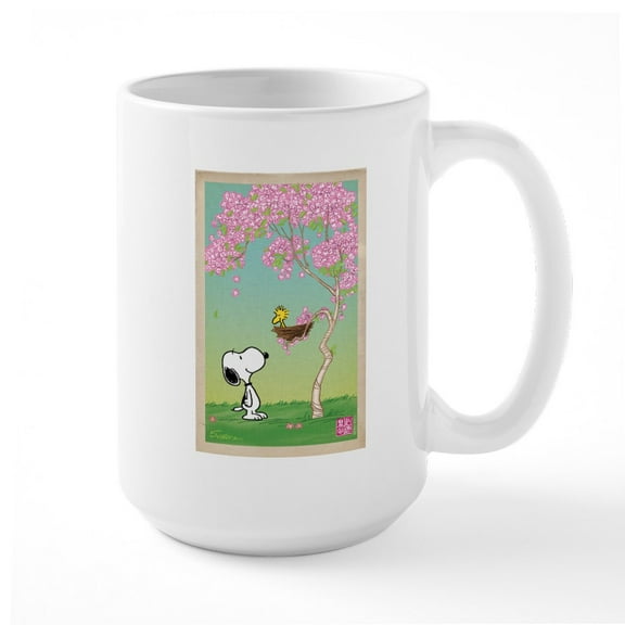 CafePress - Woodstock In The Cherry Blossoms Large Mug - 15 oz Ceramic Large White Novelty Mug