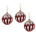 thumbnail image 3 of 3PCS Burgundy Velvet Christmas Ornaments, 2.95 Inch Flocked Christmas Balls with Hollow Out & Sequin Designs, Shatterproof Xmas Tree Decorations Set for Holiday Displays, 3 of 3
