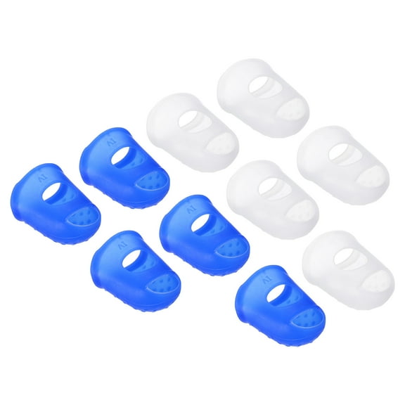 Uxcell Rubber Finger Tips Silicone Thumb Fingertip Protector Thimble for Guitar Playing Blue, Clear XL Size 20 Pack