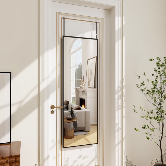 BEAUTYPEAK Full Length Door Mirror 48"x14" Floor Mirror Wall-Mounted Hanging Mirror, Black