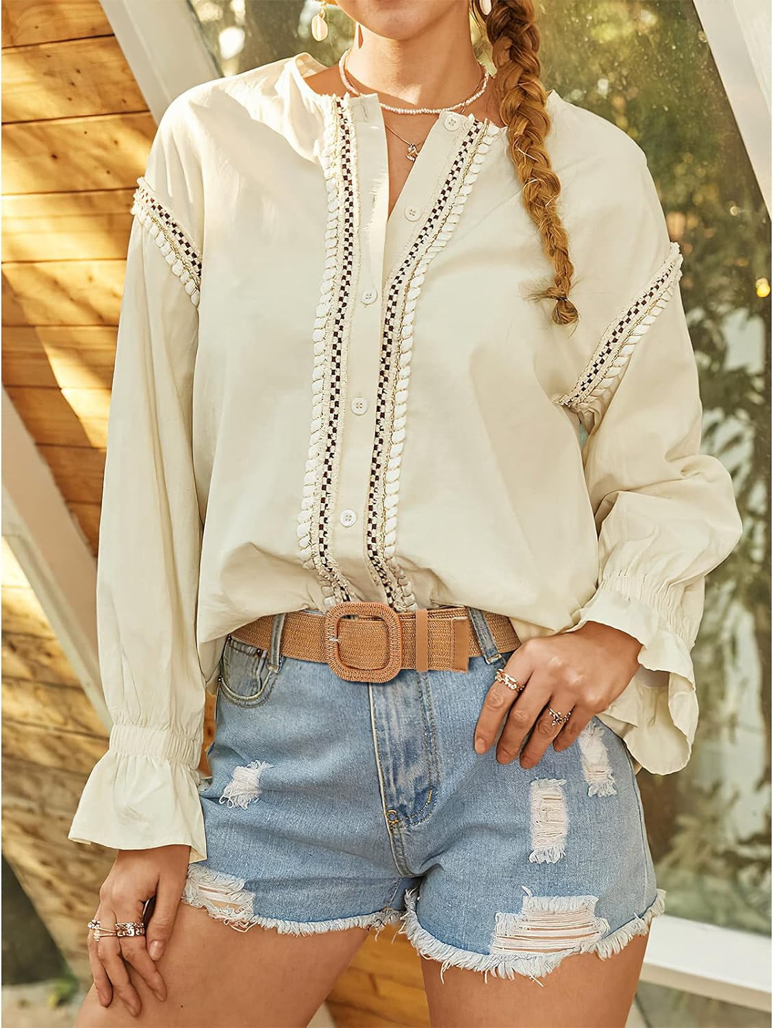 4 Pack Straw Woven Elastic Stretch Waist Belt Fashion Boho Dress Braided Belts Deago Straw Woven Elastic Stretch Waist Belts for Women  main image 2