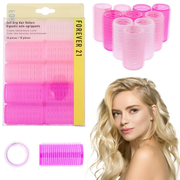 10pc Gentle Grip Hair Roller Set for Salon-Style Voluminous Curls at Home (PINK)