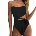 thumbnail image 4 of Jacenvly One Piece Swimsuits for Women Modest Fashion Sleeveless Solid Boat Neck Surfing Swimwear Lightweight Women'S Bra Cut Out Tight Garment Slim Bikini Set Black, 4 of 7