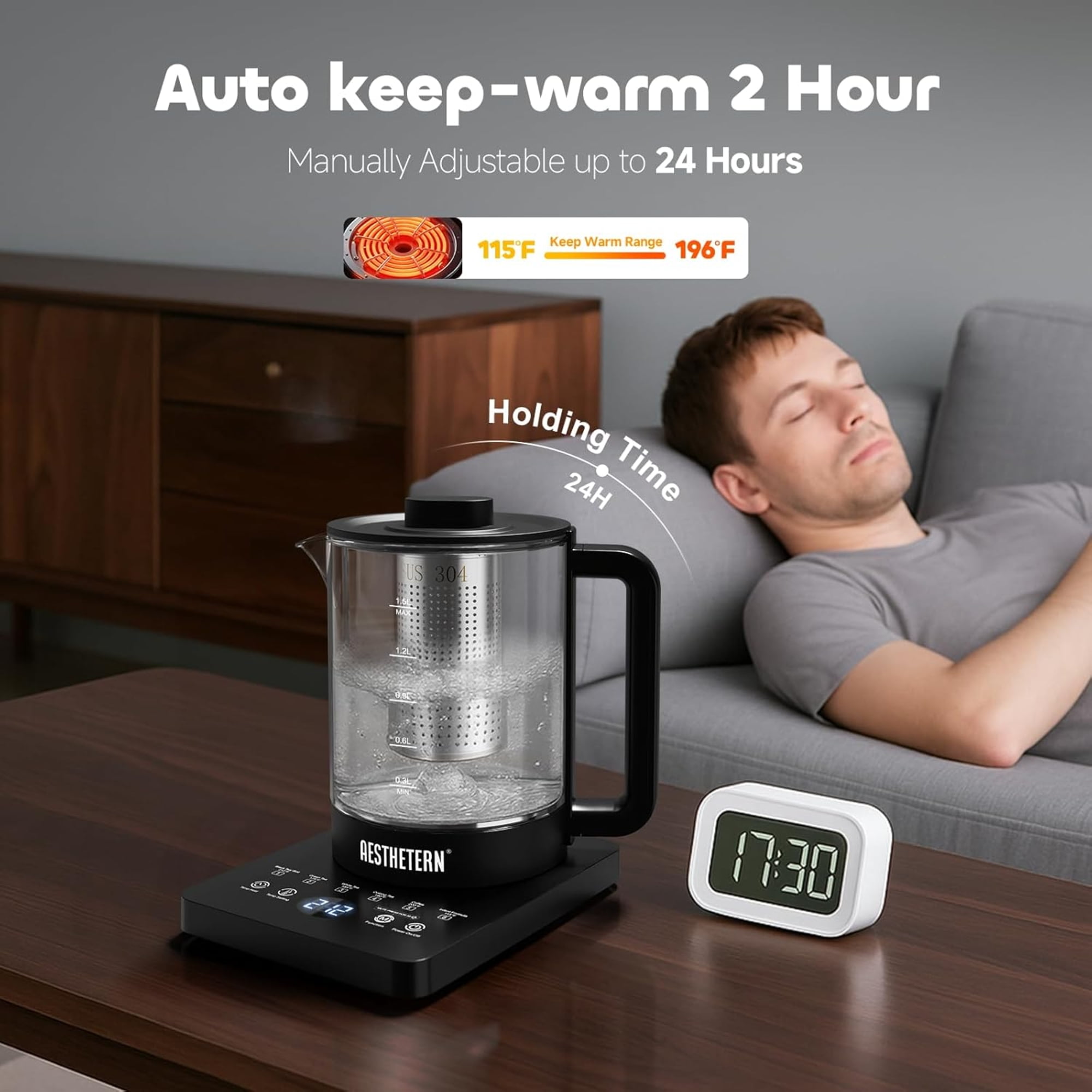 Aesthetern Electric Tea Kettle With Infuser Temperature Control and Automatic Shut Off