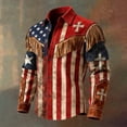 thumbnail image 2 of XIAONU Mens Fringe US Flag Cross Print Button Down Shirt Long Sleeve Collared Button Up Shirt Soft Patriotic Western Shirts, 2 of 3