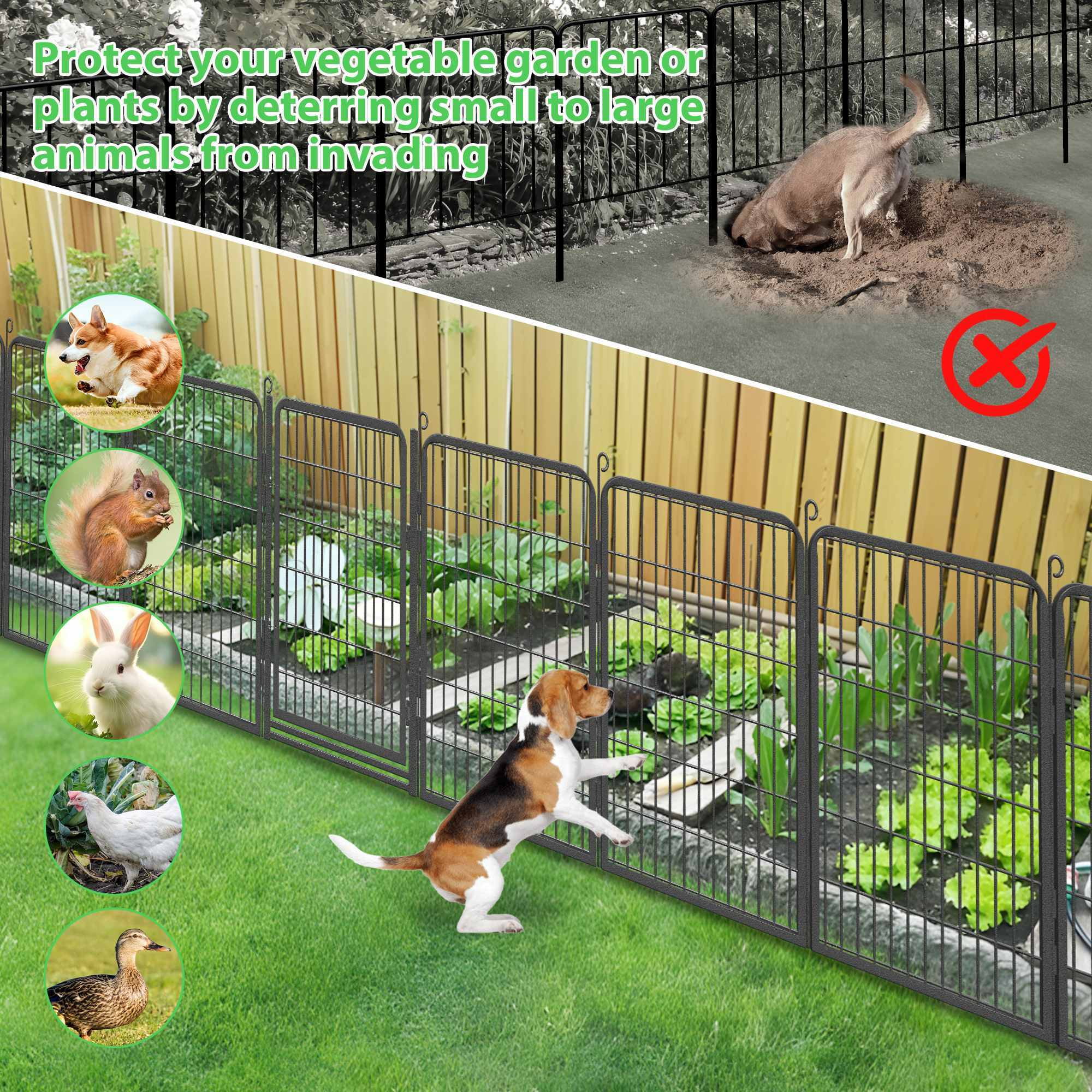 SQIREP Metal Garden Fence 94.5ft(L)x40in(H) No Dig Fence Decorative Garden Fencing with Gate Animal Barrier Fences for Backyard Patio Garden Flower Beds