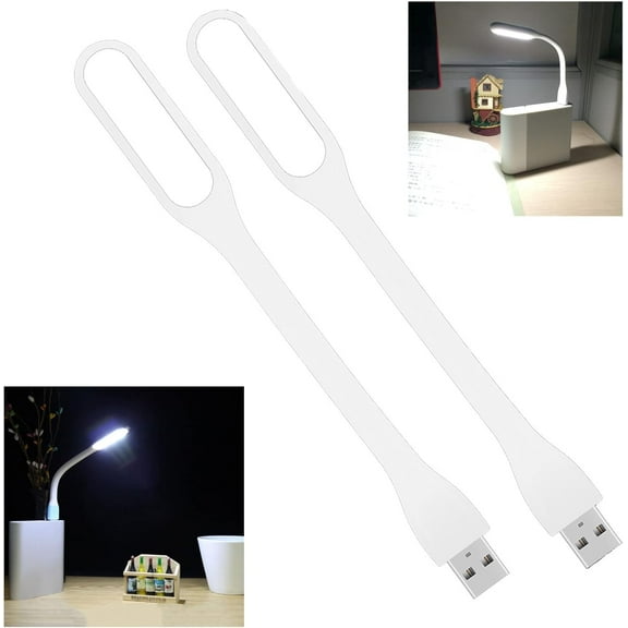 Mini Flexible Light, Portable USB Led Reading Night Lamp for PC Laptop Computer Notebook Power Bank - 2 Pack (White)