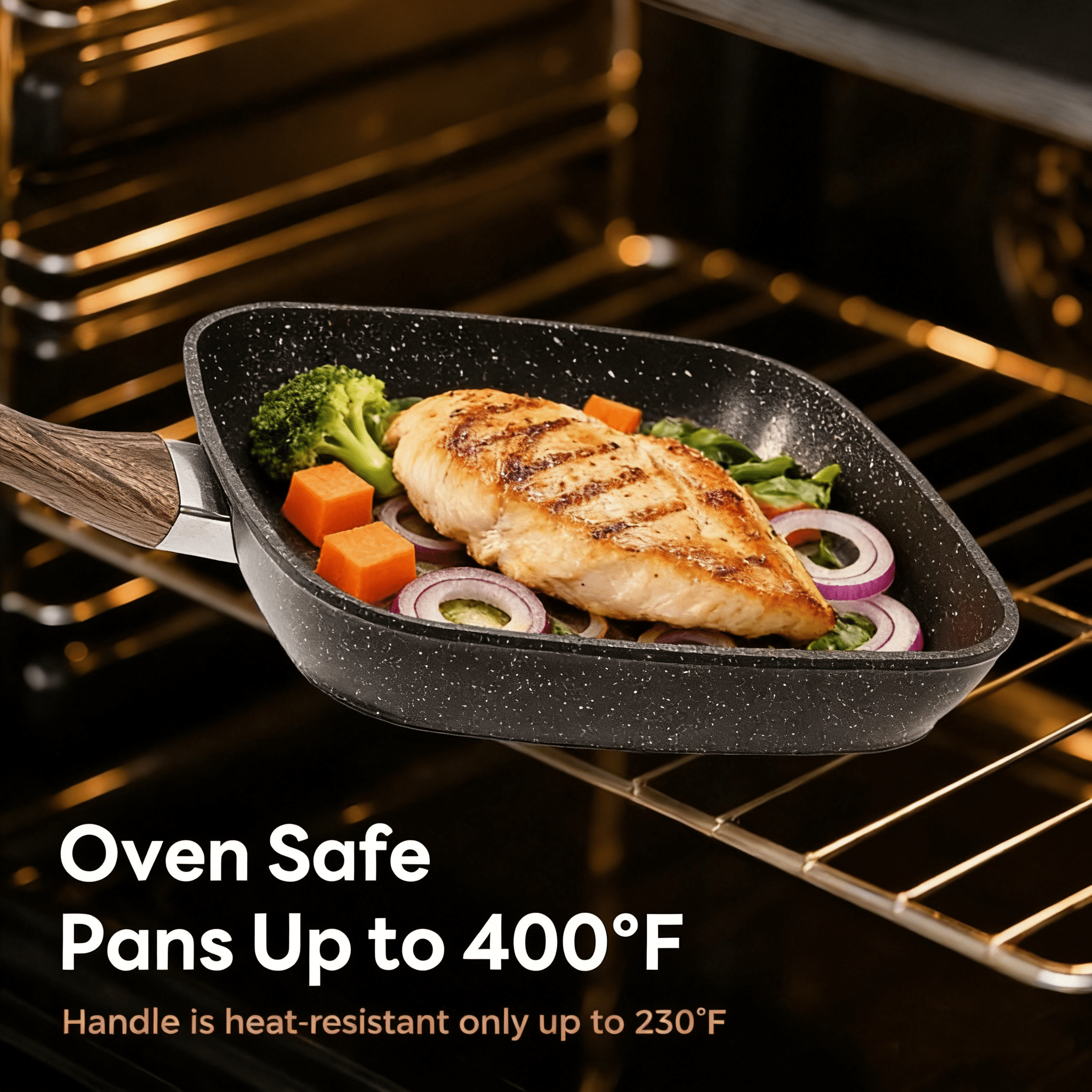 Parcus 3 Pieces Nonstick Grill Pan Set, Square Grill Pans with Stay-Cool Handles, Compatible with All Stovetops for Steak BBQ Vegetables, (9.5" 10" 11"), Black