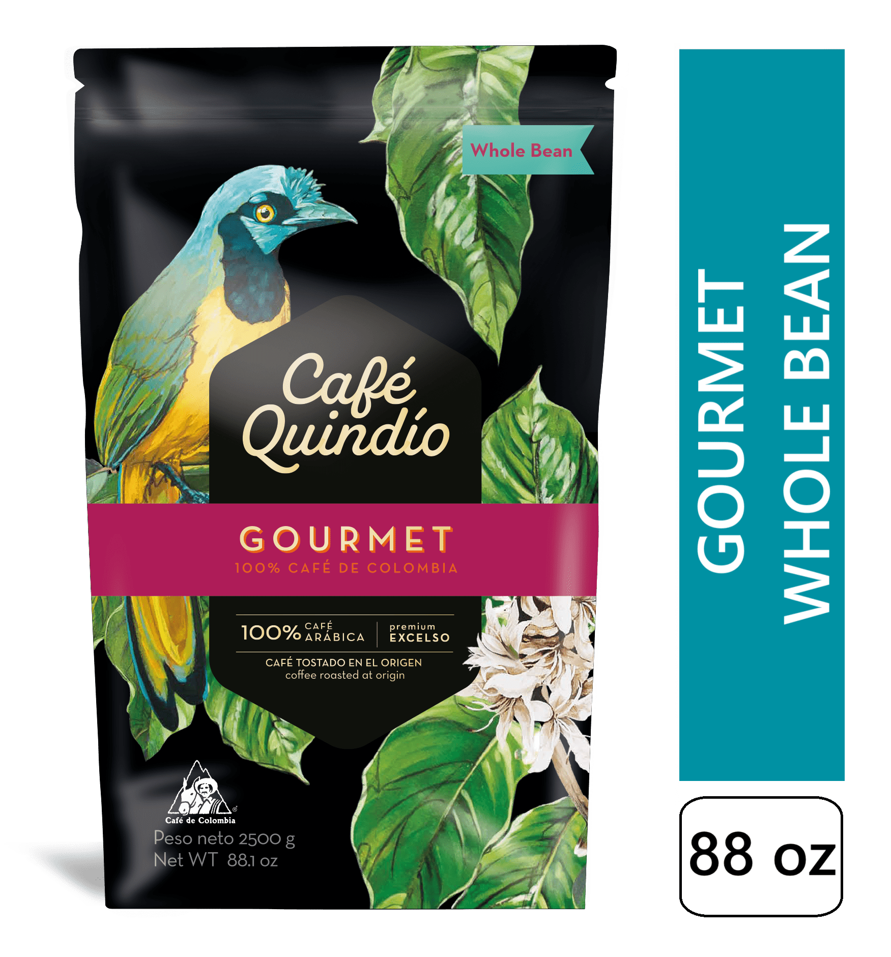 Cafe Quindio Gourmet - Medium Roast 100% Colombian Excelso Whole Bean Arabica Coffee - 88 Ounce Bag (2500g)