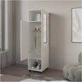 thumbnail image 4 of JERFIT White Wardrobe with Full-Length Mirror, Freestanding Storage Cabinet with 3 Shelves and Wheels for Bedroom, Engineered Wood Armoire Organizer, 4 of 8
